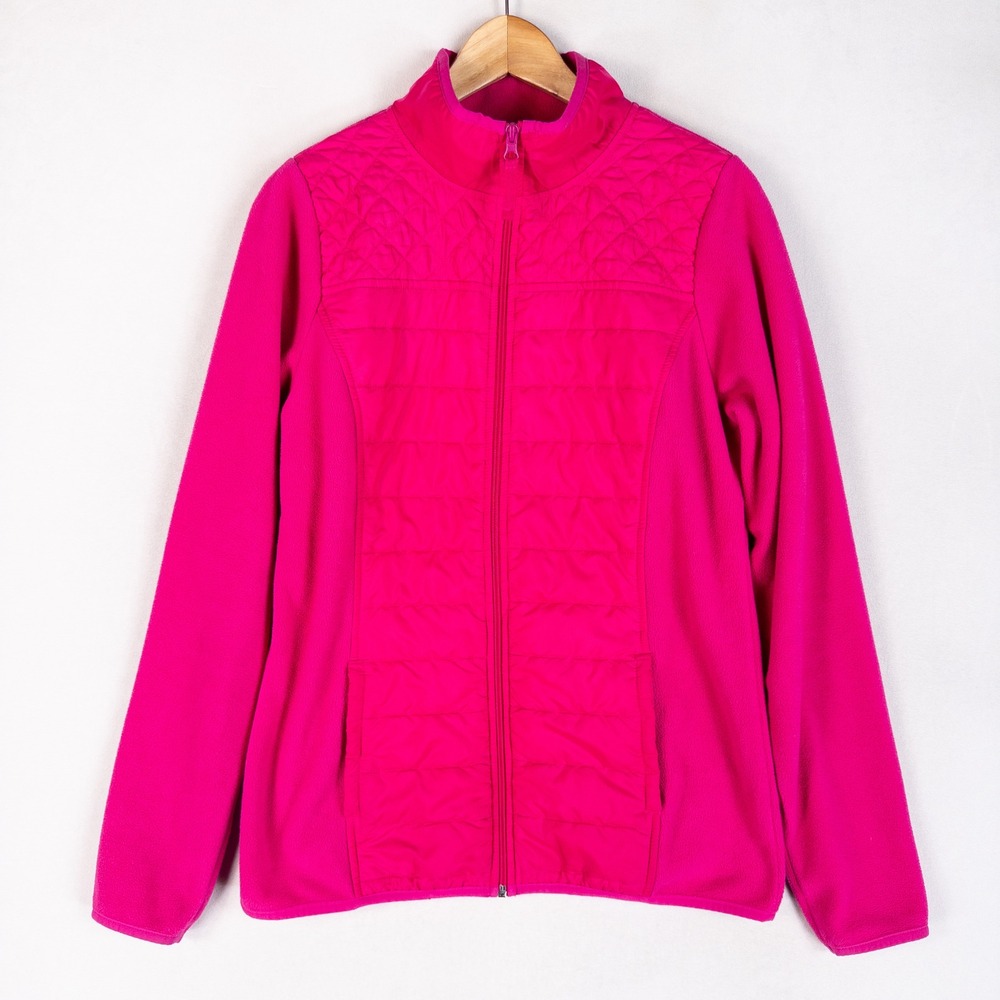 Made For Life Womens Fleece Jacket M TALL Pink Quilted Full Zip Activewear